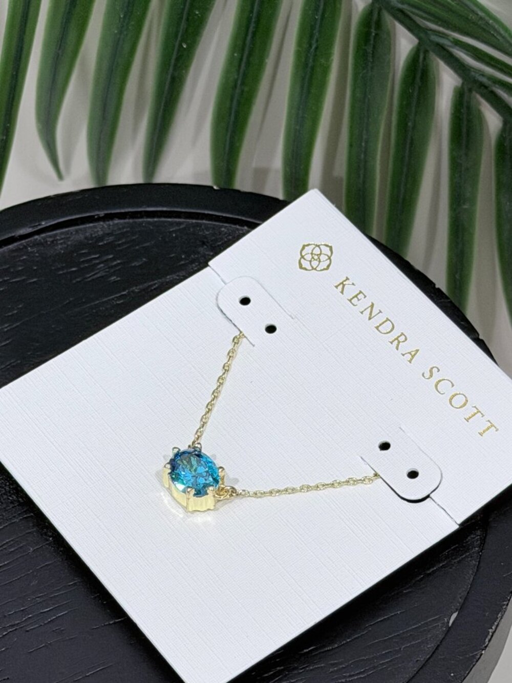 Kendra Scott Gold‑Tone Oval Faceted Blue Crystal Dainty Cable Chain Pendant Neck